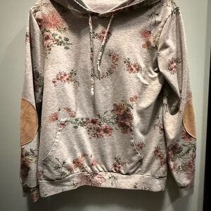 Floral Print Hoodie with Elbow Patches small